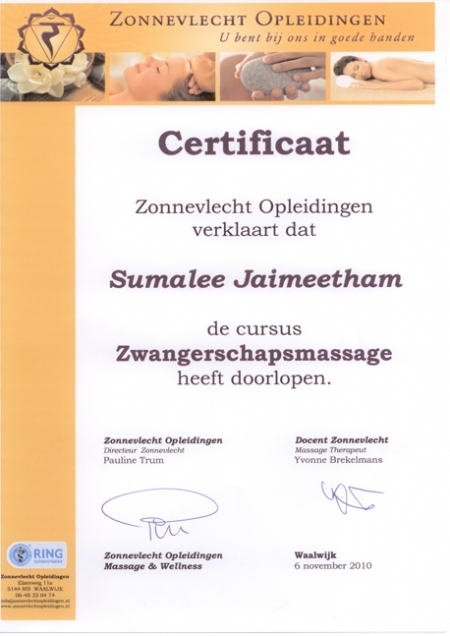 Diploma Pregnancy Massage Mandarin Spa Nijmegen Uden